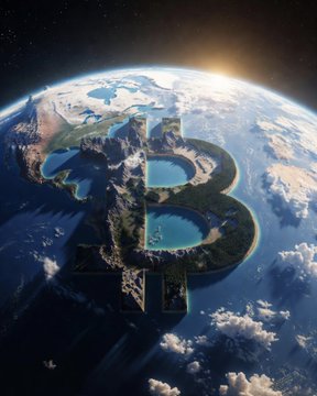 The Bitcoin logo forms part of an Earth-like globe seen from space, symbolizing cryptocurrency's global reach as the U.S. leads world governments in holding 328,372 BTC (~$19.8B), far outpacing the UK, UAE, China, and El Salvador.
