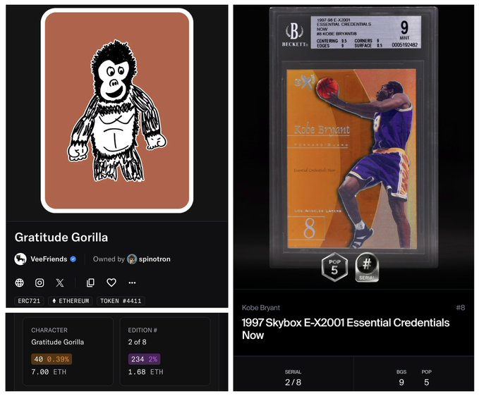 The image features two different posts about basketball player Kate Bryant. The top post shows a cartoon drawing of a gorilla with a basketball, while the bottom post displays an image of a basketball player wearing a purple uniform. Both posts are related to the basketball player's achievements and accomplishments in the sport.