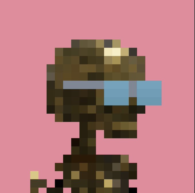 A pixel art mushroom with a brown cap, blue-tinted gills, and a small yellow fly appears against a pink background, humorously illustrating the post's warning about unwanted "mushroom-flies" (or pests) from numerous unsolicited offers flooding the author's digital collectibles trade inbox.