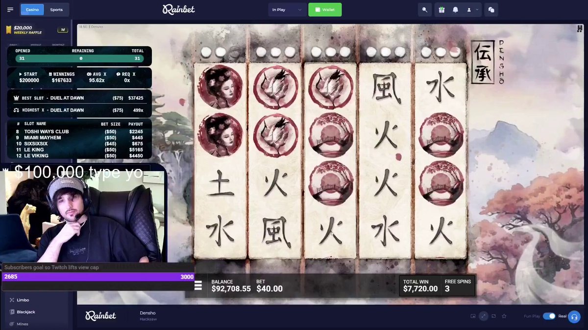 The image shows a person sitting down in front of a video game computer screen while playing a slot machine. The slot machine has Asian characters displayed on its reels, suggesting that they may be playing an Asian-themed slot machine or using a multiplayer gaming platform with international themes. In the description provided by the user, it is pointed out that their account has earned $56,000, implying that they have won multiple times and are now receiving a bonus payment in exchange for playing this particular game.
