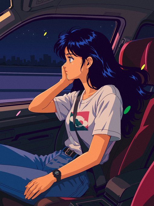 A young woman with long dark hair sits in the passenger seat of a car at night, gazing out the window at a distant city skyline, her hand resting against her cheek in a contemplative pose.

The image perfectly captures the introspective mood of the post—Yuki staring out the window evokes the anticipation and uncertainty of "tomorrow" as the city fades into quiet night, mirroring the teaser for a journey beginning July 10.