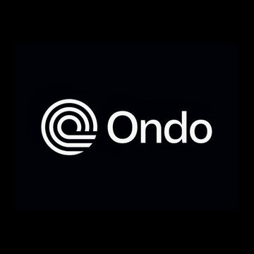 A simple logo display on a black background featuring a white circular spiral icon next to the word "Ondo".