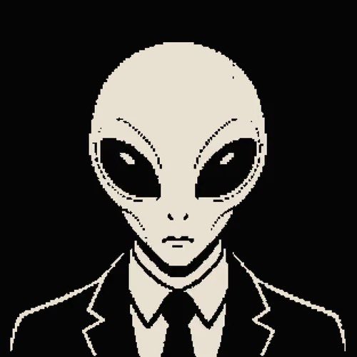 A stylized illustration of a gray alien in a black suit and tie against a dark background, representing one of 27 collectible alien characters the user has obtained.