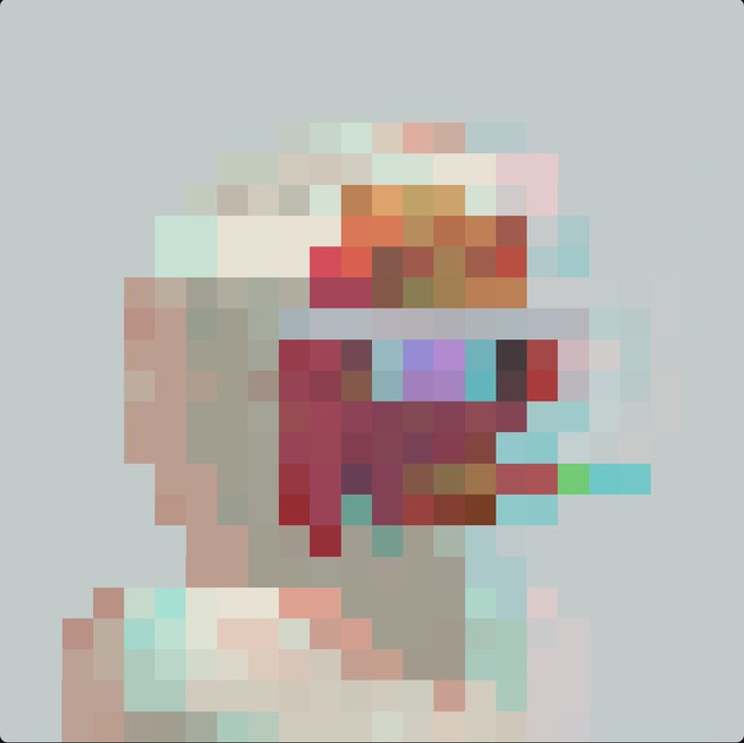 A highly pixelated, low-resolution image showing indistinct blocks of color.