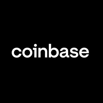 The Coinbase logo is displayed in white text on a black background.