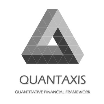 A logo for 'QUANTAXIS - QUANTITATIVE FINANCIAL FRAMEWORK' featuring a geometric triangular design resembling an impossible triangle in shades of gray.