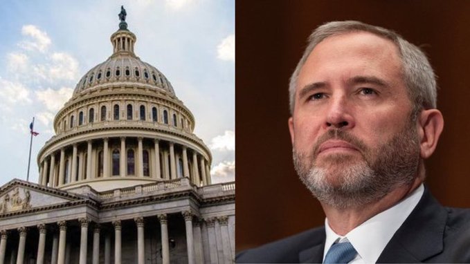 A split image showing the U.S. Capitol building on the left and a portrait of a bearded man in a suit on the right, who appears to be a government official.