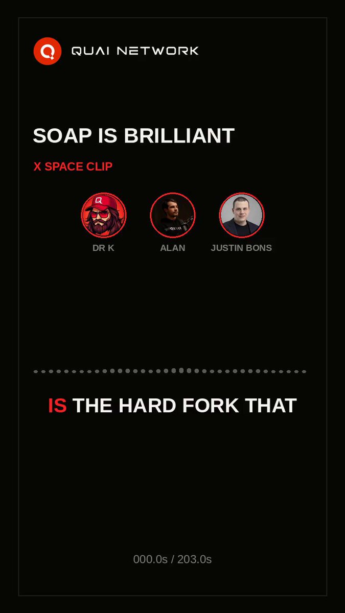 The image shows an advertisement for soap, with three men's faces displayed against a black background. The text above the image reads "SOAP IS BRIGHT", while below it states that "SOAP IS THE HARD FORK THAT". The image also includes a caption about Quai Network and their recent post on Friday.