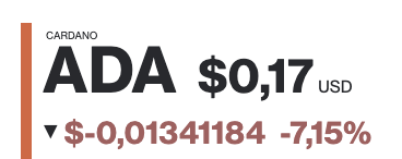 The image shows a sign for cardano, specifically advertising an advertisement or promotion of some sort related toADA (Bitcoin). The sign indicates that ADA costs $0.17 US dollars. This could be because there's an exchange or transaction happening involving ADA, indicating its current value within the market.