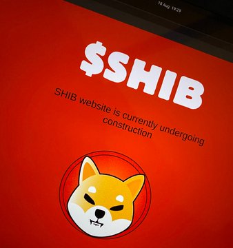 A digital display dated "15 Aug 19:59" shows the $SHIB website with a bold red background, announcing "SHIB website is currently undergoing construction" above the iconic Shiba Inu dog logo. The image reflects the excitement in the accompanying post about SHIB's historic pivot and the August 1st milestone, capturing the community's anticipation during this transitional moment for the cryptocurrency.