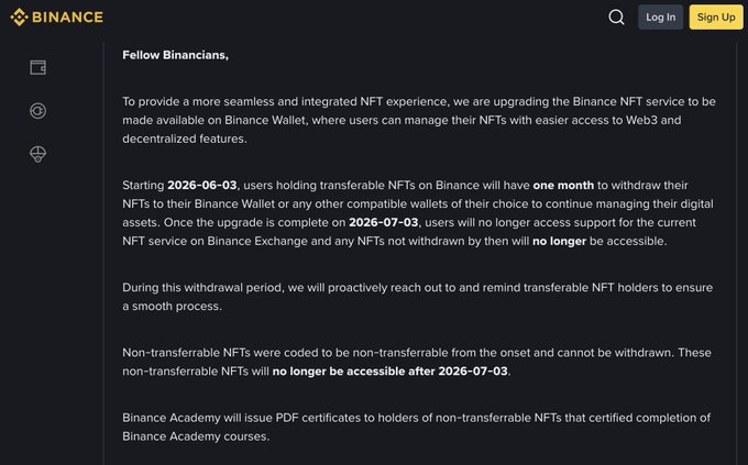 The image displays a screenshot of the dashboard page on the website binance, focusing primarily on its account details. The main content appears to be an email from binance, providing users with important information about upgrading their accounts or making changes to the service they are using.