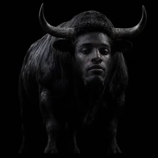 A dark, dramatic photo features a surreal sculpture of a bull with a human face emerging from its body, set against a black background. The image evokes the "bullish" market sentiment tied to the launch of spot trading for $ANSEM on Hyperliquid, symbolizing strength and forward momentum in the new listing.