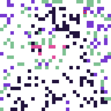 A colorful grid of pixelated blocks in purple, green, pink, and navy scattered across a white background, representing an individual NFT pixel from XCOPY's "Right Click Save" (RCS) collection. The abstract pixel composition illustrates the post's concept, where holding a single pixel from the on-chain artwork contributes to the larger collaborative piece for 365 days.