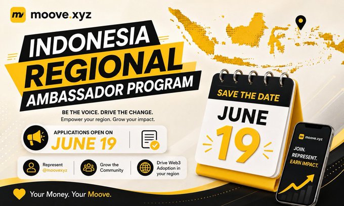 The image features an advertisement for the Indonesian Regional Ambassador Program that has been posted on social media platforms like Facebook, Instagram, Twitter, and LinkedIn. The poster includes a phone number and website information for interested individuals who want to apply or learn more about the program.