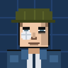 A pixel art character wearing a green military helmet is depicted with blue tear streaks running down their face.
