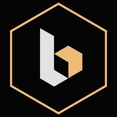 A logo featuring a stylized lowercase 'b' in white and gold inside a gold hexagonal outline on a black background.