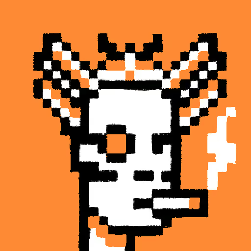 A pixel art character with orange and white braided hair is shown on a solid orange background.