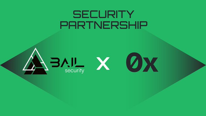 A graphic on a green gradient background announcing a 'SECURITY PARTNERSHIP' between BALL security and OX, separated by a white 'X' symbol.