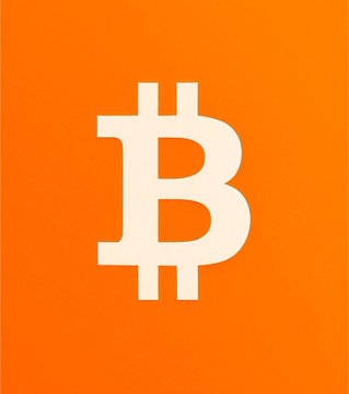 An orange square logo featuring the white Bitcoin 'B' symbol, the iconic branding for Bitcoin cryptocurrency.
