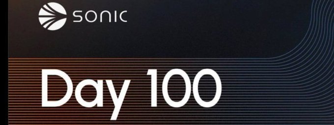 A graphic displaying the 'SONIC' logo at the top left, with large text reading 'Day 100' against a dark background with subtle horizontal lines.