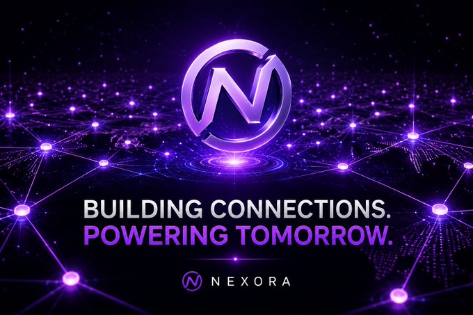 A digital graphic for 'NEXORA' featuring a purple 'N' logo over a network globe, with the tagline 'BUILDING CONNECTIONS. POWERING TOMORROW.'