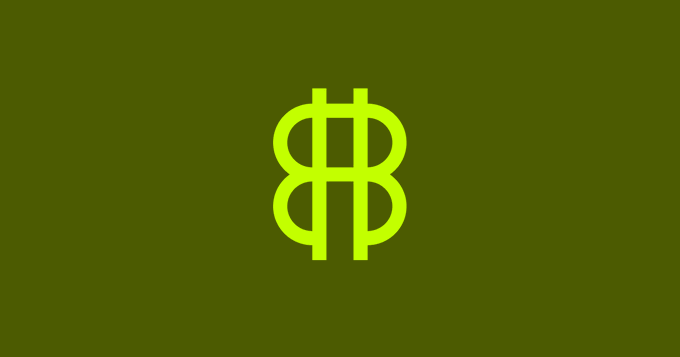 A dark olive green background featuring a stylized bright green Thai Baht (฿) currency symbol.