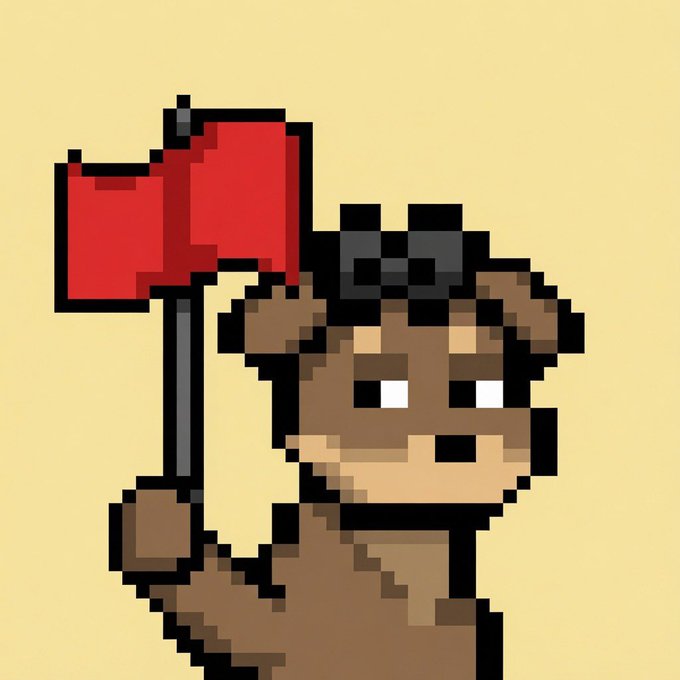 A pixel art monkey holding a red flag is the giveaway image for a Twitter NFT contest, where participants must follow both accounts, like, repost, and submit their ETH wallet address for a chance to win a guaranteed spot within 24 hours.