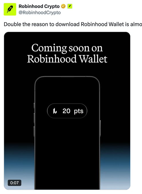 A tweet from @RobinhoodCrypto teasing "20 pts" coming soon on Robinhood Wallet, hinting at a potential Lighter.xyz S3 airdrop collaboration as suggested by the accompanying post.