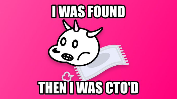 The image is a "pink wojak" style meme featuring a distressed unicorn on a crumpled paper against a bright pink background, with the text "I WAS FOUND" at the top and "THEN I WAS CTO'D" at the bottom. It humorously references the Liluni token ($liluni), depicting the common narrative of being "rugged" or exploited by a project CTO after early discovery.