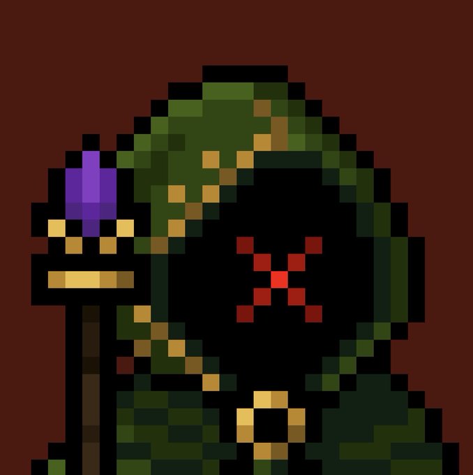 A pixel art wizard in a green hood and robes holds a purple crystal-topped staff, with a glowing red "X" marking the dark void before him—visually echoing the post's call to action, "X marks the spot," symbolizing the opportunities founders and collectors must actively claim rather than watch from the sidelines.