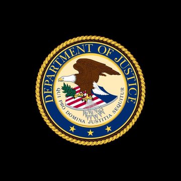 The image displays the official seal of the U.S. Department of Justice, featuring a bald eagle, the motto "QUI PRO DOMINA JUSTITIA SEQUITUR," and the text "DEPARTMENT OF JUSTICE" encircling the design. It relates to the post by symbolizing the DOJ's action of seizing $560,000 in crypto and dismantling online infrastructure used by Hamas for fundraising and recruitment.