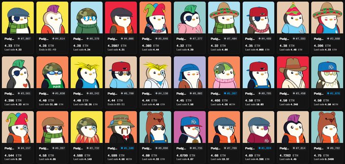 The image features a grid of small cartoon penguins wearing hats and glasses, each with their own unique style and color. The penguins are arranged in rows and columns against a gray background, creating an organized and visually appealing layout. The text "Some of us say: I am my Penguin, and my Penguin is me" suggests that the penguins have been created as characters or illustrations for a post on social media, possibly promoting a collection or series of penguin-themed items.