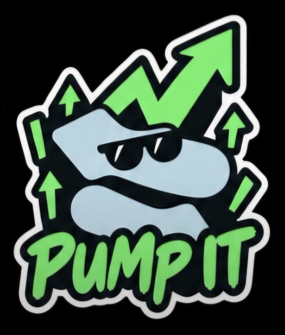 A graffiti-style sticker featuring a cool "S" character wearing sunglasses with green upward arrows shooting behind it, accompanied by the text "PUMP IT." The bullish imagery directly reflects the post's optimistic sentiment about $KNOTS and $STONK rallying higher.