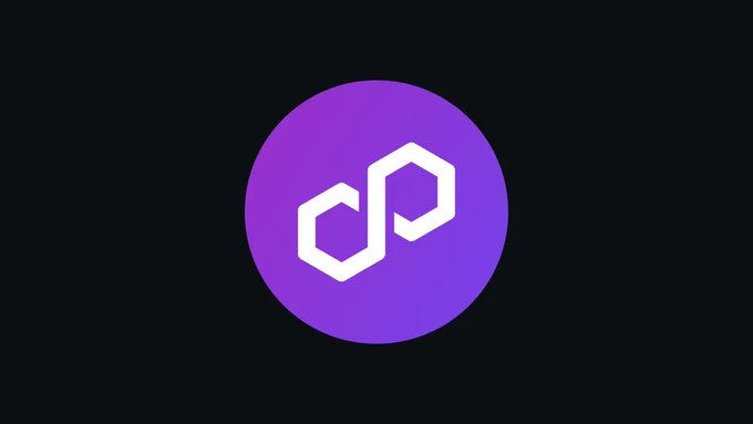 The image shows the Polygon logo—a white hexagonal "dP" emblem on a purple circular background against a dark gray backdrop. It visually represents the Polygon network being highlighted in the post about its record-breaking 1.97 billion transactions processed in 2026.