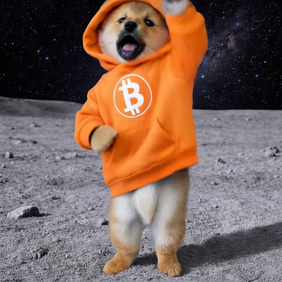 urn of gold sits on a rocky surface, with a dog in an orange hoodie and white paws standing nearby.