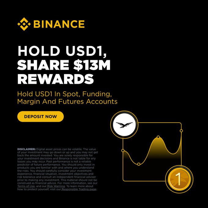 The image features a poster for a Bitcoin fundraiser, with a black background and gold text. The poster includes an illustration of a plane flying over a graph that shows the value of Bitcoin increasing over time. There are two coins displayed on the poster - one is worth $USD1, while the other is worth $USD13. The post also mentions that users can hold USD1 in spot, fund it with margin and future accounts, and receive rewards for doing so.