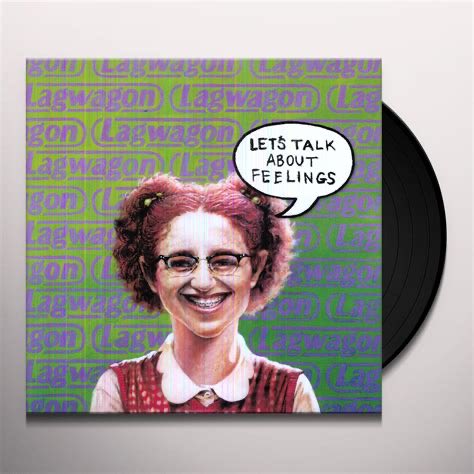 A parody album cover titled "Let's Talk About Feelings" by Lagwagon, styled like a retro indie record, features a smiling woman with pigtails and glasses in front of a green patterned background with the band's name repeated. The post humorously suggests this image represents the aesthetics of BIP110, a congressional bill, using the album's nostalgic cover and title as a playful visual analogy.