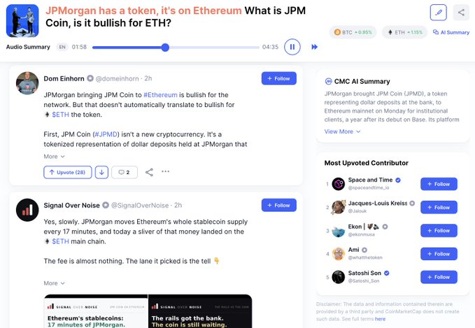 JPMorgan has introduced JPM Coin (JPMD), a tokenized representation of dollar deposits, on Ethereum's mainnet as of Monday. While the move adds institutional credibility and provides a bullish signal for the Ethereum network, $ETH remains hovering near $2,400, leaving market sentiment divided on whether this development directly benefits the token.