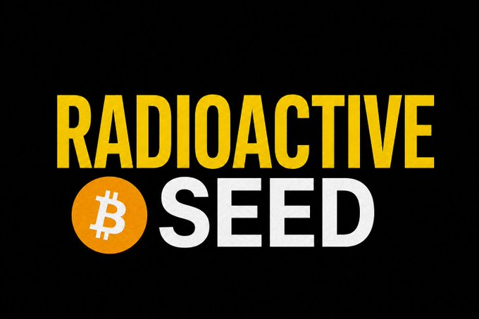 A logo or graphic reading 'RADIOACTIVE SEED' in bold yellow and white text with an orange Bitcoin symbol, on a black background.