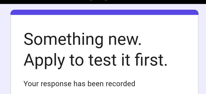 A notification card displays the message "Something new. Apply to test it first." with confirmation text "Your response has been recorded," indicating the user has already submitted the application form for testing the new Celestia project referenced in the post.