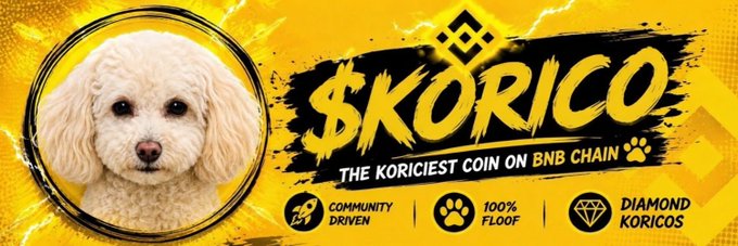 The image features a white dog with floppy ears sitting next to a yellow banner that says "SkoRico" written in black letters. The banner also includes a picture of a diamond kite, which adds an interesting visual element to the scene. The text on the banner mentions that it is about the most popular game called "Korico", and it talks about how the community keeps growing and there's still plenty of room for growth.