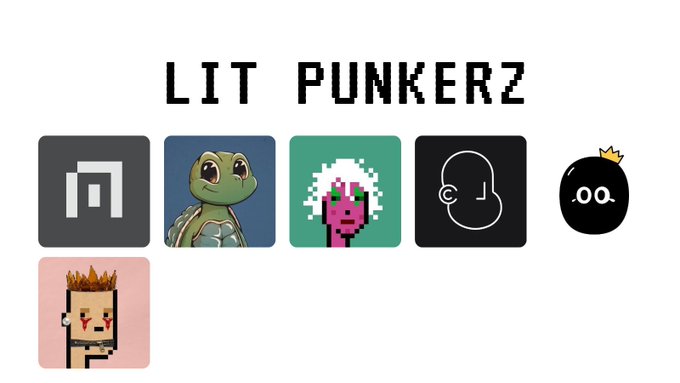 The image features a poster for a website called "lit punzerz". It has a white background with black text that reads "Lit punzerz" at the top, followed by a list of five different characters or logos on separate squares below. The first character is a cartoon turtle, while the other four are various characters such as a person, a ball, and a bomb. The website's name is displayed in white letters above the image.