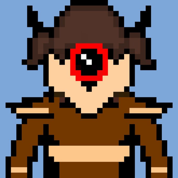 A pixel art image of an owl with brown hair/feathers and a single large red eye, wearing a brown outfit against a blue background. The post promotes the MoriOwl NFT collection on Tensor, with this character serving as one of the pixelated owl collectibles available for secondary market purchase on the Solana blockchain.