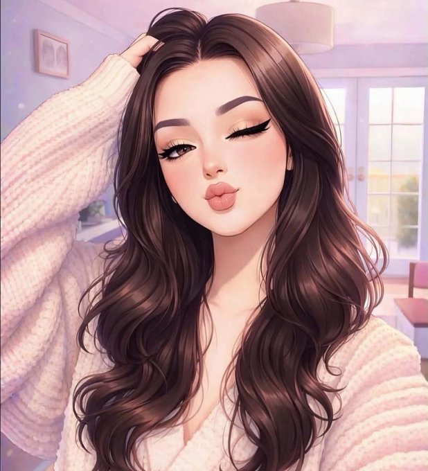 A digital illustration of a young woman with long, wavy dark brown hair posing in a cozy, sunlit room while winking at the camera, paired with a check-in post encouraging community engagement with Quip Network and ARCTERMINAL.