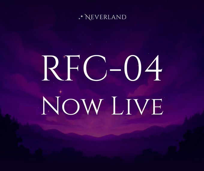 The image features a purple sky with stars, which serves as the background for an advertisement promoting a lending market named "RFC-04" that is now live. The text at the bottom of the image reads "Now Live".