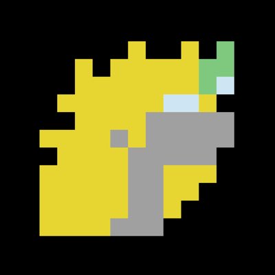 A pixel art avocado emoji-style avatar with a yellow body, gray pit, and green leaf, matching the new profile picture #新头像 for Unipeg ($UPEG).