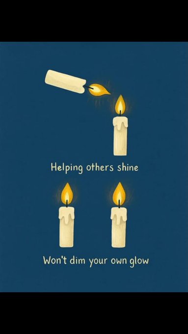 The image features a blue background with four candles, each burning at different times. One candle has just been lit, while the others are still unlit. The caption below the image reads "Helping others shine" and "Don't dim your own glow". This message is related to the post about Cardano Community, as it encourages people not to let their reputation go out in flames (burning candles) but rather to maintain a positive and lasting presence within the community.

The image also includes a quote from Cardano's character, which adds an interesting layer of depth to the overall message.