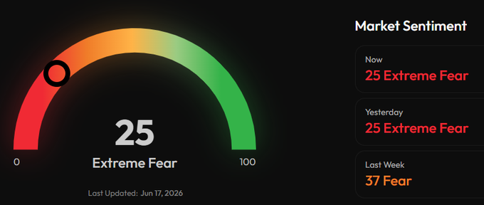The image shows a computer screen displaying a color-coded gauge or thermometer, with red at the top indicating extreme fear, green in the middle showing moderate fear, and yellow at the bottom representing normal fear levels. The background of the image is black, making the colors on the thermometer stand out more prominently. There are no texts present in the image, but there is a caption that reads "Why so scared homies? $XRP". This caption suggests that the person who took the photo might be expressing their concern or fear about the current state of the cryptocurrency market, as indicated by the thermometer's color-coded scale.