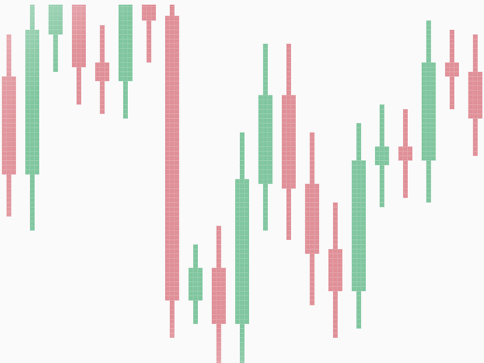 The image features a white background with a series of colorful lines and bars arranged in a zigzag pattern. The colors used are pink, green, and red, creating an abstract representation of stock market trends or other data visualizations. The image is accompanied by a caption that reads "Quantum computing becomes truly valuable when it moves beyond raw hardware and starts solving real optimization problems @quipnetwork architecture is interesting because it abstracts away the complexity of heterogeneous quantum systems, routing workloads to the most suitable".