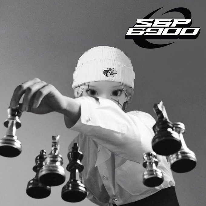 A pixelated figure in a white balaclava reaches forward to move a chess piece, with several pieces floating mid-air in a black-and-white composition, alongside the bold "SPX 6900" logo in the upper right corner. The image visually reinforces the post's message about the $SPX6900 community "playing chess" and being strategically ahead of others in the market.